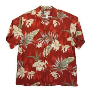 Vtg Paradise Found Mens XL Red Rayon Floral Button Up S/S Hawaiian Shirt USA